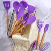 Conjunto de utensílios de cozinha de silicone com cabo de madeira, barril de armazenamento, panela antiaderente, pá, utensílios de cozinha, colher de cozinha, pá, conjunto de 12 peças