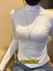 Camiseta Básica de Cuello Medio para Mujer 2025 Nueva Prenda Exterior Versátil Otoño Clásico Interior Manga Larga Ajustado 0834