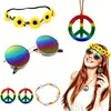 Carnaval de Halloween Óculos Redondos Colar com Símbolo da Paz Brincos Faixa de Cabelo Guirlanda Pulseira Conjunto Colorido Hippie Paz