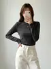 Camiseta Básica Cuello Redondo para Mujer, Ajuste Delgado Otoño e Invierno, Top de Ropa Interior Cálida Casual de Moda, Camiseta de Manga Larga Hombro Normal para Mujeres Jóvenes