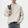 Roupas Masculinas Xintang Camisa de algodão puro lavada com gola alta estilo retrô japonês para homens, camisa casual simples solta moderna estilo americano