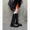 Botas de Caballero Estilo Nuevo 2025 con Punta Redonda, Suela Gruesa, Cremallera Lateral Plisada, Debajo de la Rodilla, Estilo Coreano, con Hebilla de Cinturón, Botas Altas Largas