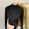 Atacado literário gola semi-alta básica feminina outono e inverno novo design de pérola torção único único top interno