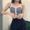 Camisola de Punto a Cuadros Estilo Francés de Moda, Nuevo Top Corto Ajustado 2026 Capa Base Corta para Ropa Exterior