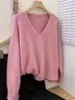 ¡Sensación de Alta Gama! Elegante y Suave Suéter Pulóver de Lana Holgado Estilo Coreano con Cuello en V, Tejido 100% Lana Pura para Otoño e Invierno