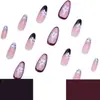 Manicura Portátil Europea y Americana Transfronteriza de 24 Piezas Uñas Portátiles Simples y de Moda Otoño e Invierno Flor Francesa Almendra Larga Uñas Portátiles Venta al por Mayor