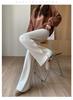 Calça Feminina de Malha com Botão Dividido, Perna Larga, Outono, Cintura Alta, Versátil, Solta, Reta, Moda Casual