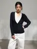 Suéter de punto de imitación de dos piezas para mujer, nuevo diseño de otoño 2026, corte ajustado, top tipo cárdigan con textura de raya vertical