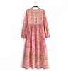 2026 Nuevo Vestido Largo Estilo Bohemio Estampado Floral con Borlas de Manga Larga para Mujer
