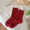 Calcetines Rojos para Mujer, Calcetines Gruesos de Lana Cálidos para Otoño e Invierno, de Media Pantorrilla con Lazo, Calcetines Holgados con Perro Dachshund, Calcetines Florales de Año Nuevo