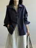 Elegante camisa de rayas color block de corte holgado y manga larga para mujer, nuevo estilo primavera y otoño, chic, lujo ligero, rejuvenecedora, top de capas de moda