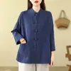 Foto real estilo chino camisa mujer primavera otoño 2026 nuevo suelto algodón lino estilo chino ropa de mujer artística retro top prenda exterior