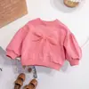 Conjunto Casual de Outono para Meninas com Laço de Tela e Gola Redonda Moletom Moda Infantil Doce Versátil Conjunto de Duas Peças
