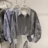 Nova camisa listrada de outono estilo coreano com gola grande para mulheres, modelagem solta, emagrecedora, top casual versátil