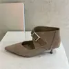 Sapatos femininos de bico fino e raso estilo francês 2026 primavera estilo coreano nicho salto fino Mary Janes temperamento versátil salto alto