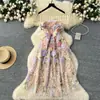Vestido de Verano de Alta Gama para Mujer Francés Bordado de Flores Tridimensionales de Industria Pesada Cintura Entallada Vestido sin Tirantes Falda Larga