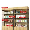 Armário Vitrine de Prateleiras Aço Madeira Estante de Armazenamento Ajustável Estante de Exposição de Chão Simples Supermercado Multicamadas Armazenamento Armário de Armazenamento