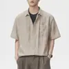 Camisa de Lino de Manga Corta con Cuello de Lino para Hombre Xintang, Estilo Americano Holgada Sencilla Casual