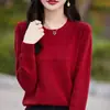 Novo suéter de cor sólida com gola redonda para outono e inverno para mulheres, solto, simples, versátil, malha básica, macio, elástico e quente
