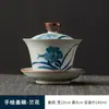 Tigela de três tampas retrô com cinza de planta pintada à mão, cerâmica artesanal, xícara de chá anti-escaldante, tigela de chá individual, chá kung fu de alta qualidade