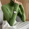 Suéter de punto para mujer estilo coreano, versátil, adelgazante, de cuello alto, manga larga, otoño, dulce, color liso, ajuste ceñido, temperamento, top básico