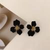 Pendientes de Flor Color Rojo Vino de Lujo Ligero Otoño e Invierno para Mujer, Aguja de Plata 925, Estilo Pequeño Fragante, Pendientes Frescos de Celebridad de Internet