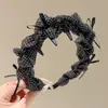 Tiara de Cabelo com Laço de Renda de Bolinhas Estilo Coreano para Mulheres, Design de Coroa Alta com Dentes, Presilha de Cabelo Antiderrapante para Lavar o Rosto e Uso ao Ar Livre