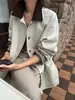 Han Xun Xianqiu Re-Gruñido Cuello de Pana de Bloques de Color Gabardina de Algodón y Lino 2026 Nueva Chaqueta Versátil de Talla Grande 27380