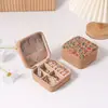 Caja de Joyería de Madera Impresa Creativa Corcho Ligera Caja de Joyería Portátil para Viaje Almacenamiento de Aretes Anillos Collares