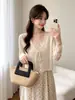 Suéter de Punto Cardigan con Cordones Color Albaricoque, Estilo Delgado de Verano, Cubre-Ropa Protector Solar, Top Corto Único y Hermoso