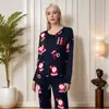 Pijama de manga larga estampado de estilo europeo y americano, nuevo, para otoño e invierno, Navidad, transfronterizo, traje de ropa casera simple y casual para mujer