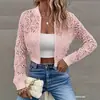 Chaqueta corta de encaje estilo europeo y americano transfronteriza para mujer, cárdigan fino con cremallera para primavera y otoño, top versátil de manga larga ajustado a la moda