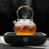 Tetera de vidrio con patrón de martillo tetera con asa de cobre tetera resistente a altas temperaturas tetera para juego de té Kung Fu