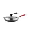 Wok de acero inoxidable 316L sin recubrimiento mango rojo antiquemaduras wok de acero de tres capas wok antiadherente de nido de abeja de doble cara wok