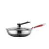 Wok de Acero Inoxidable de Doble Cara con Panal, Olla de Cocina sin Recubrimiento, Mango Rojo Antiescaldaduras, Universal para Estufa de Inducción, Utensilios de Cocina Antiadherentes