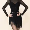 Ropa de Baile Verano Malla Manga Larga Encaje Capa Interior Ropa de Baile Latino para Mujeres Adultas Ropa de Práctica-