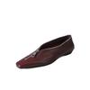 Zapatos de cuña rojo vino vintage Nuevo nicho Cremallera frontal Punta cuadrada Tacón bajo Zapatos de mujer Piel de oveja Elegantes Zapatos de leche Modernos