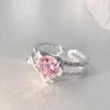 Anel Rosa com Zircônia em Forma de Coração Estilo Coreano Ins Design de Nicho para Meninas Luxo Leve Exquisito Alto Padrão Anel Aberto
