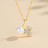 Collar de perlas francesas de lujo ligero con diamantes de tres pétalos y hierba de plata de ley 925, collar de perlas para mujer, temperamento de nicho, alto sentido