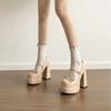 Zapatos de plataforma de tacón alto para mujer, primavera y verano, nueva moda, impermeables, de piel, de nicho, color liso, tacones gruesos, no cansan los pies, tacones altos