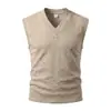 Colete Tricotado Masculino Gola V 2026 Transfronteiriço, Pesado, Jacquard Texturizado, Sem Mangas, Multicor, Casual