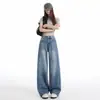 Jeans Infantil Laranja #Streetwear Americano Garota Apimentada Cintura Alta Perna Larga Feminino Solto Modelador Patchwork Versátil Calça Reta