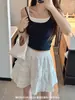 6625# Sociedade Coreana Empilhado Cor Contraste Um Copo Colete Feminino Primavera e Verão Confortável Slim Fit Cor Sólida Interior Lindo Top Costas