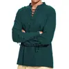 2025 Nuevo para Hombre Camisa Henry de Algodón y Lino para Hombre Manga Larga Hippie Casual Playa Cuello Alto Talla Europea