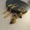 Pendientes de Cadena con Borla de Gemas y Cascabeles Estilo Palacio Transfronterizo Set Estilo Retro Elegante Pendientes Indios de Industria Pesada