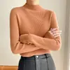 Novedad Camiseta Básica de Punto Fino de Cachemir Puro Color Sólido Cuello Semi-Alto con Cordón Ajustable Corte Entallado Adelgazante Suéter de Punto Clásico