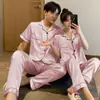 Pijama Transfronterizo para Mujer Primavera y Otoño Nuevo Seda Helada Color Sólido Simple Manga Corta Pantalones Verano Casual Ropa para el Hogar Traje de Dos Piezas