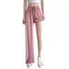 Calça larga plissada com cordão e cintura elástica, calça longa fluida, calça reta casual leve e respirável de verão
