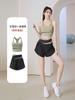 Traje de yoga a juego de colores, pantalones cortos de dos piezas falsos antiluz, ropa interior deportiva desnuda, chaleco de yoga para correr y fitness