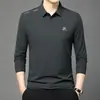Camisa Polo Masculina de Manga Longa para a Primavera de 2025 Top Masculino Casual Camiseta Estampada de Base